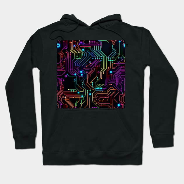 Cybernetic Dreams: Vibrant Neon Circuitry Abstract Design Hoodie by naars90